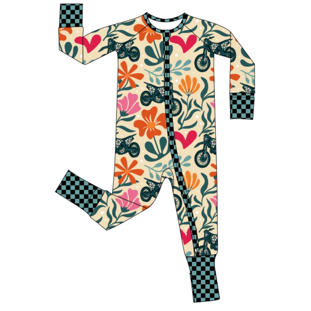Flower Power Zip Up Pajamas / PREORDER: est shipping Nov 16 - Dec 9