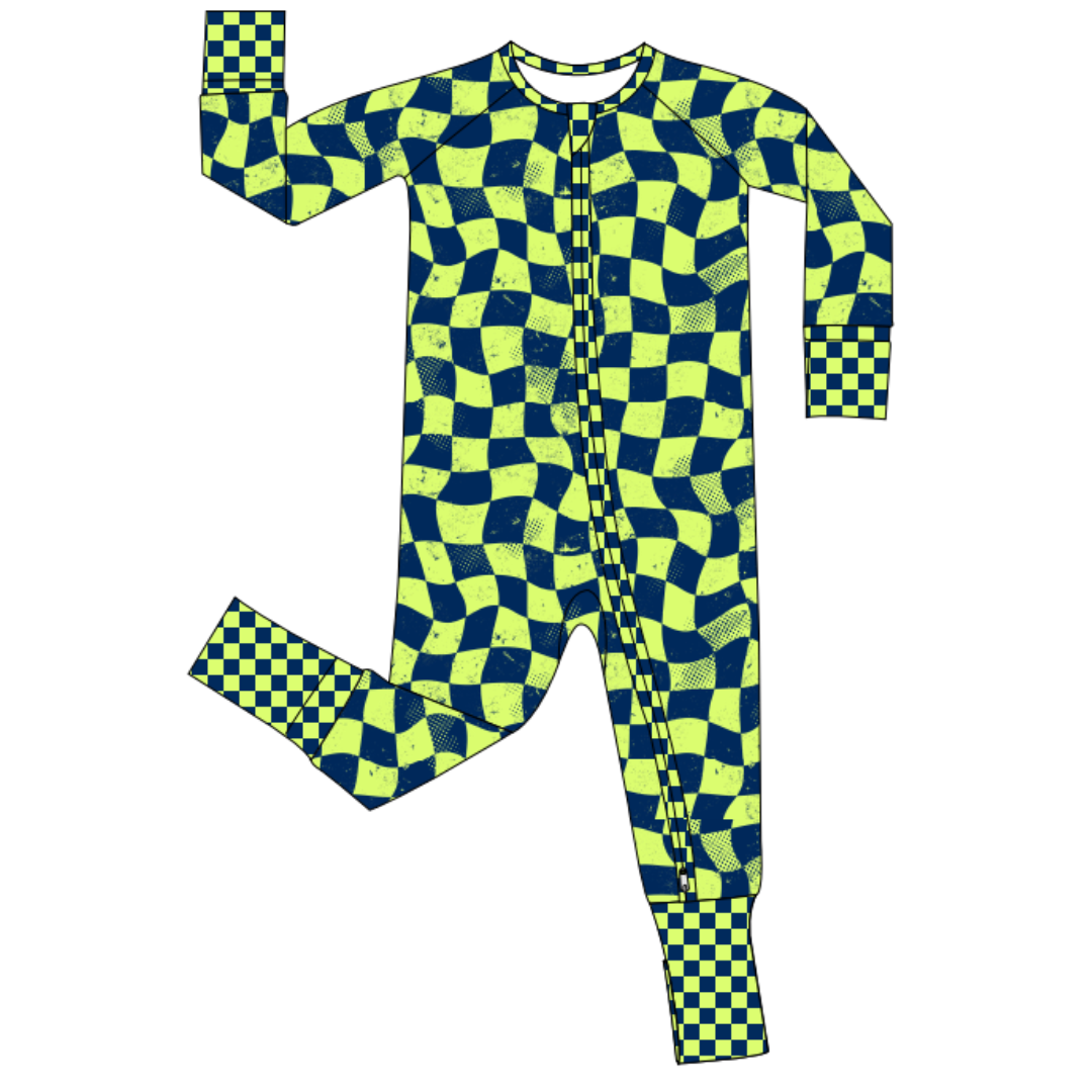 Nitro Lime Checker Zip Up Pajamas / PREORDER: est shipping Nov 16 - Dec 9