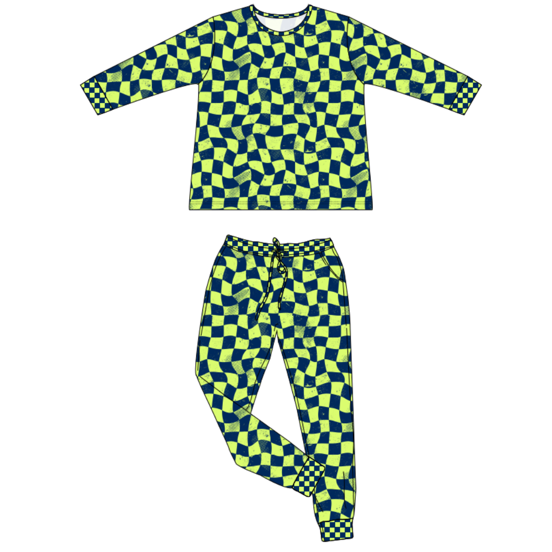 Nitro Lime Checker 2 Piece Pajamas / PREORDER: est shipping Nov 16 - Dec 9