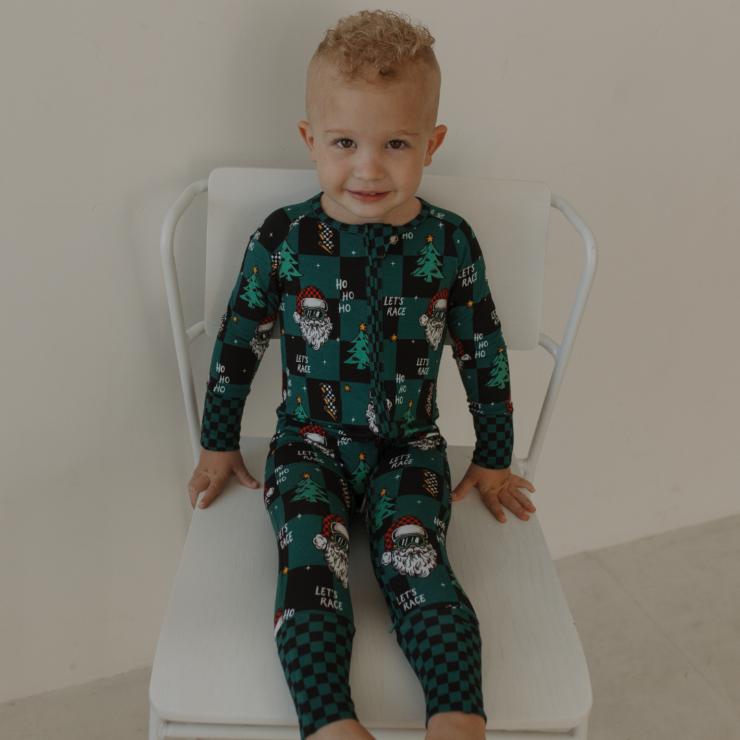 Let's Race Santa Zip Up Pajamas *PREORDER - SHIPPING OUT BETWEEN DEC 10 - DEC 16*