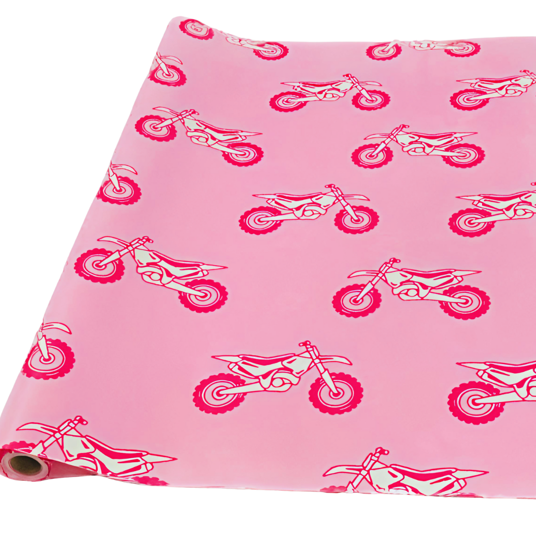 Moto Girl & Pink Helmet / Double Sided 32 FT Wrapping Paper (DO NOT ORDER WITH ANYTHING BUT CROC CHARMS, STICKERS, OR UMBRELLAS!!!)