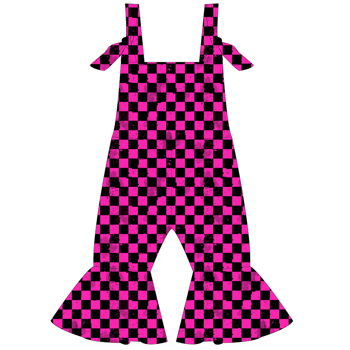 Pit Stop Pink Checkered Bell Bottom Jumpsuit