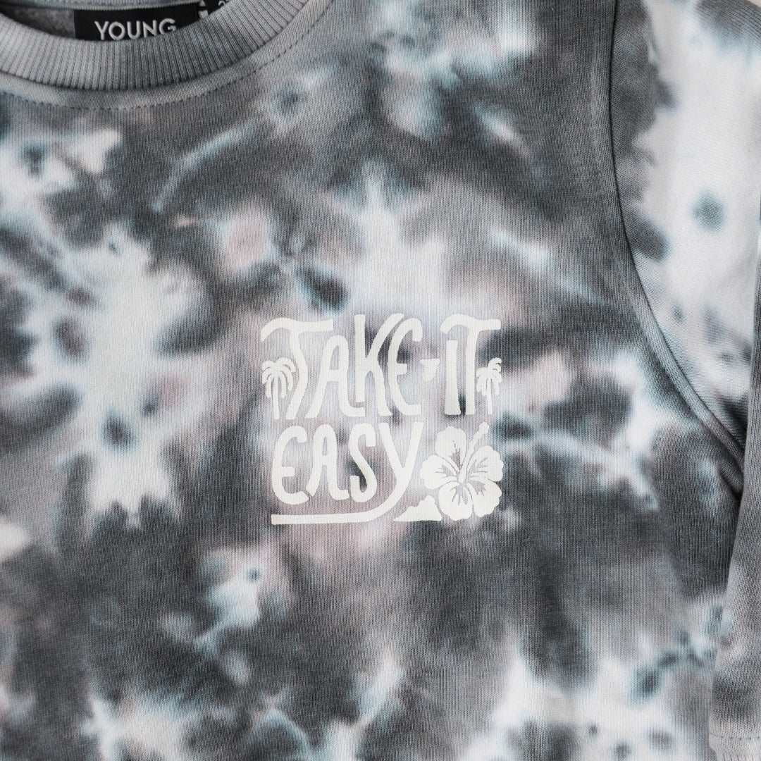 TAKE IT EASY TIE-DYE CREWNECK // CHARCOAL