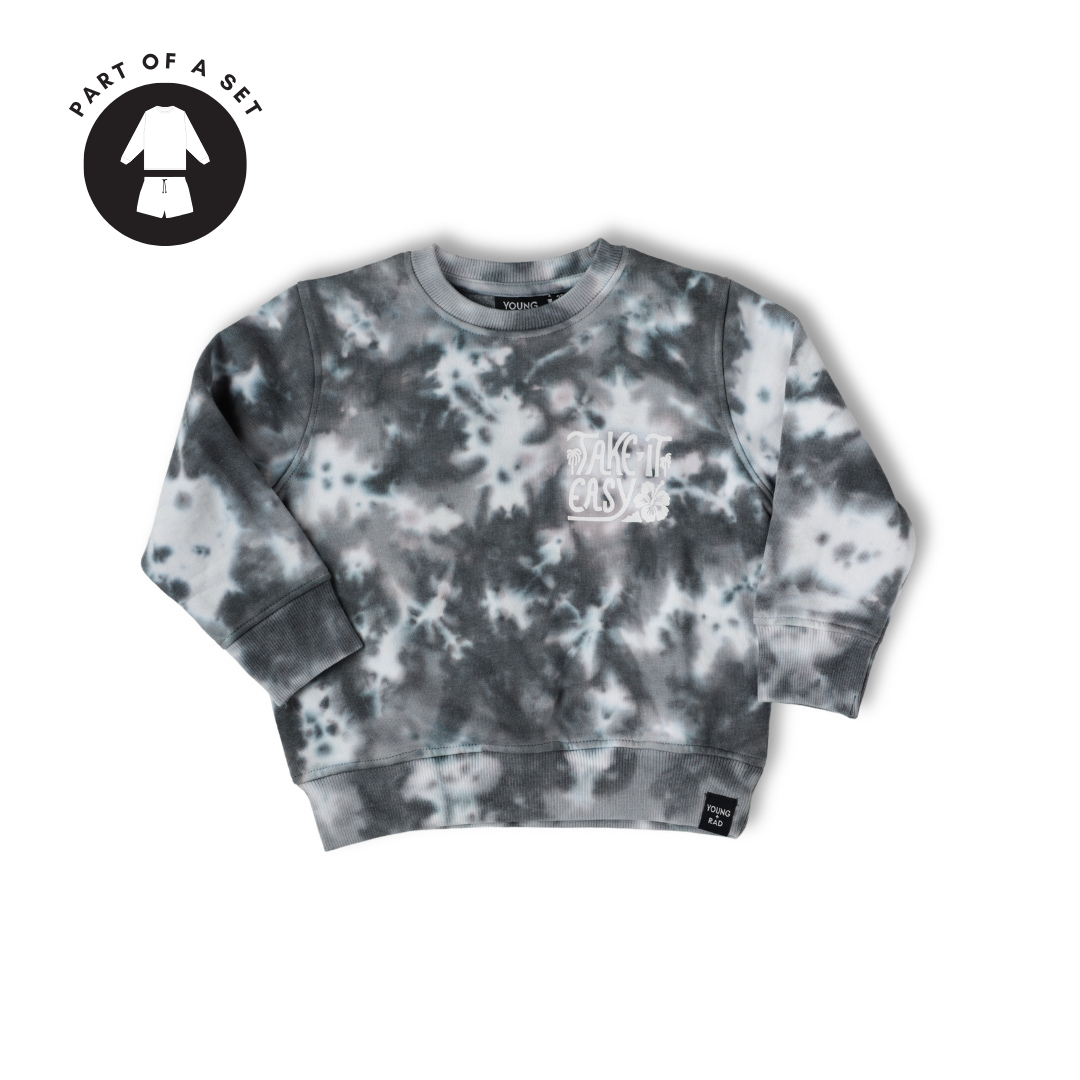 TAKE IT EASY TIE-DYE CREWNECK // CHARCOAL